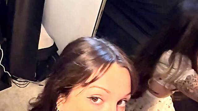 Dark haired amateur blowjob and handjob in fake taxi