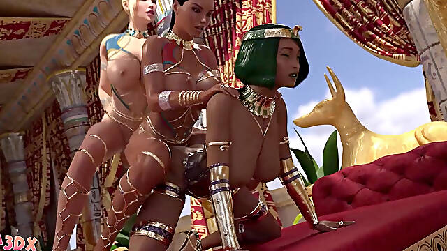 Curvy Futa3dX shemales give in to fuck train pleasures in Egyptian times