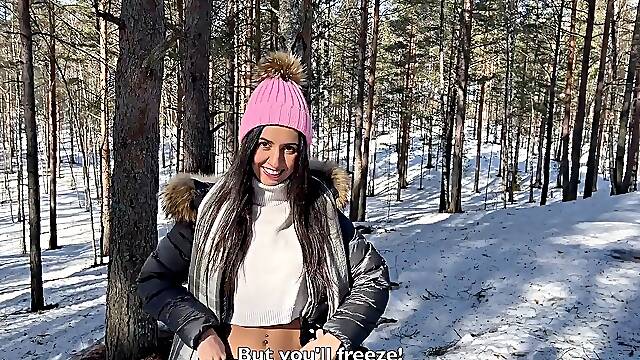 Katty West Creampied by Cumshot in Snowy Woods