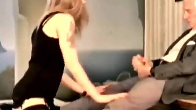 Stockinged blonde shemale teen gets firmly drilled by the grandpa