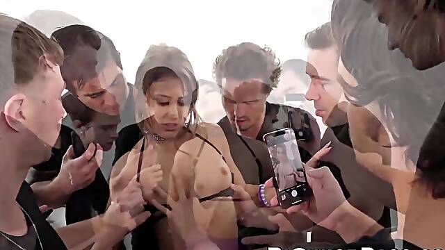 Pretty lady Paige Owens rewards six lucky boys wit