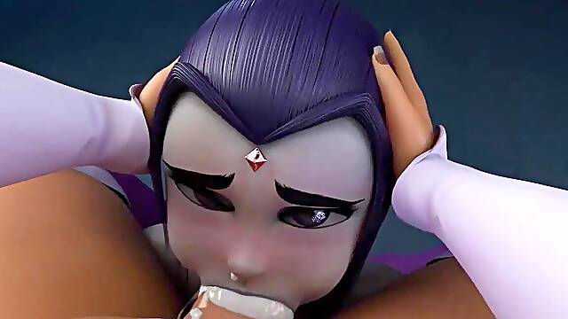 Raven helps her futa homie Starfire get off with her gullet
