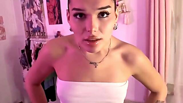 Inked teen ladyboy please a male