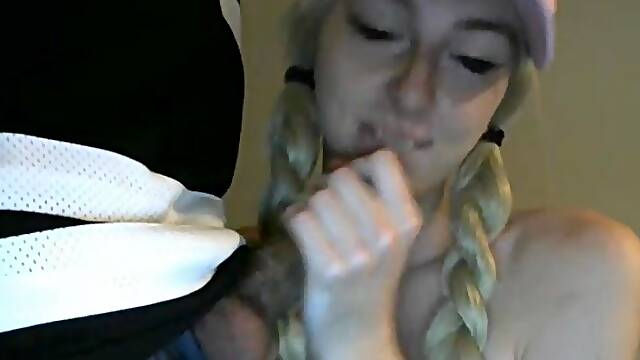 Cute Blonde Tranny Sucks Her Sugar Step daddy's Cock