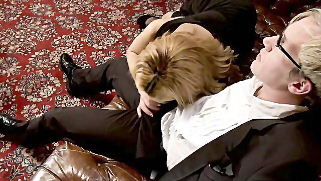 TS anal fucks blond guy after party