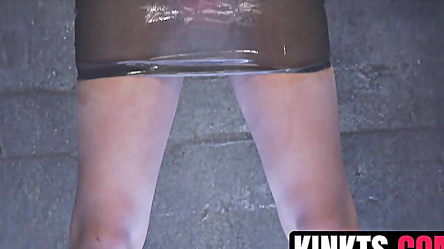 Trans in latex Jessica Fox whips her cock into restrained Artemis Faux
