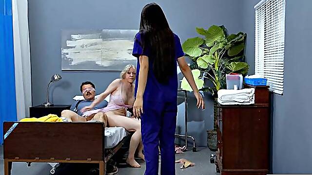 Caught my MILF patient riding nurse cock