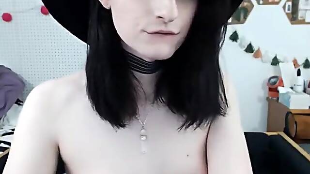 Pale tgirl with puffy nipples casts a spell