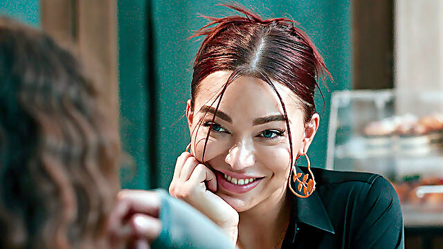 Big-tits trans Emma Rose bangs her college gf in public cafe