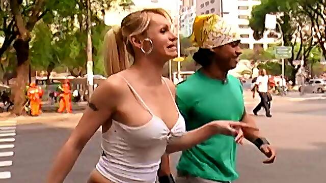 Mature blond shemale gets picked up in the street and fucked