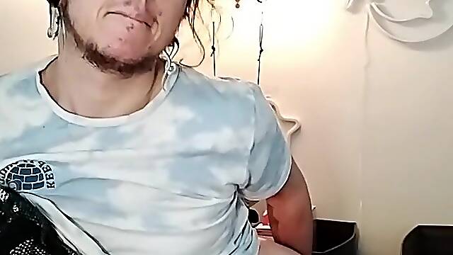 Transman whore masturbating in office chair 1st time in front of camera