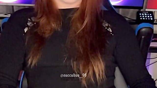 Concupiscent gamer angel takes a break from gaming to play with her GIANT GIRLCOCK, OF: succubus_98