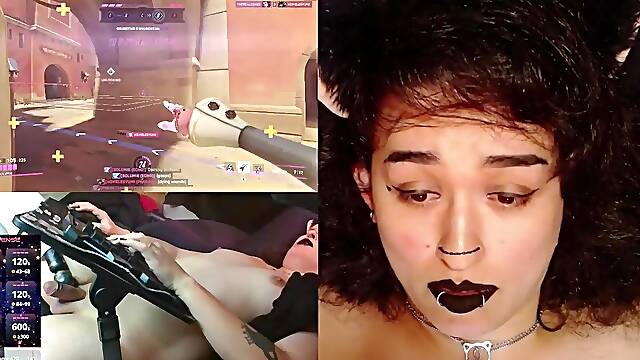 JIZZ FLOW Cute Rock Catgirl Playing Overwatch Transgirl Succubus get so sexually excited from viewer vibes this babe needs to take a break to cum between matches