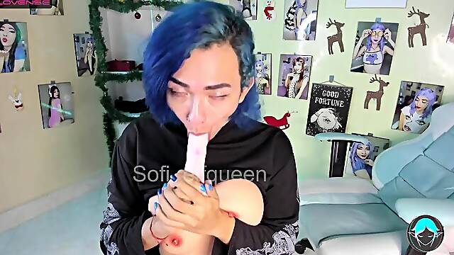 Your sissy step-sis using fake large titties whilst suck u