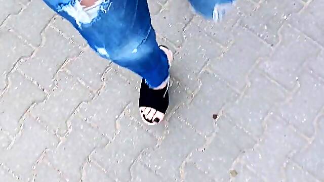Jeans and platform wedges - public crossdressing