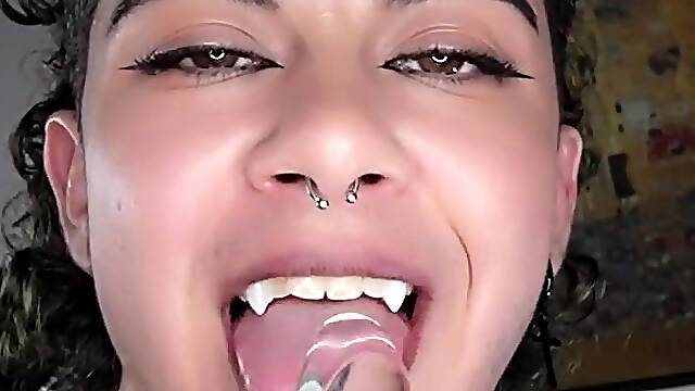 FtM Sloppy Oral Sucking with Fangs!