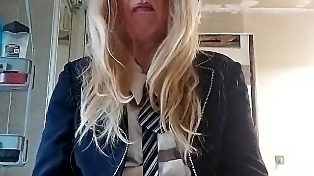 Lewd Sissy in Uniform Likes Her Precum