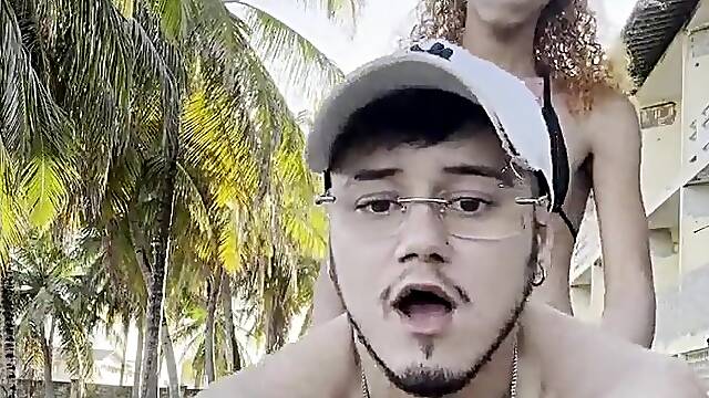 TRANS PAIR BANGS OUTDOORS ON THE BEACH