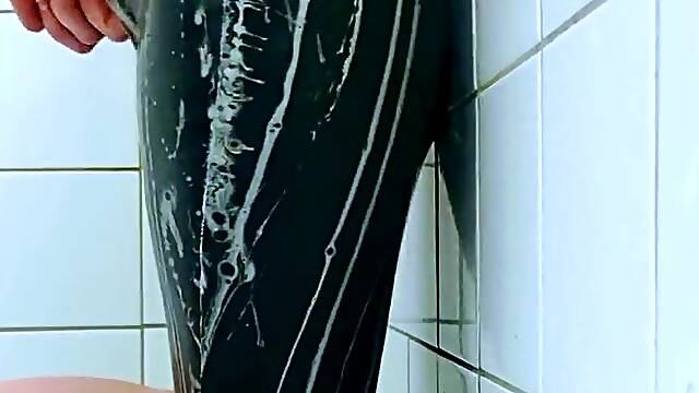 Erika Oak Cums in Latex Petticoat