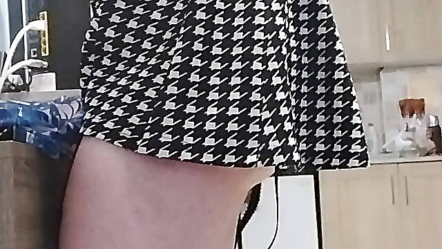 My new short. tight dress turns me on so much i cant hold back my erection, so I decided to fuck and jerk off until I cum