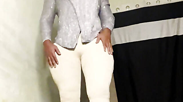 Hot crossdresser in tight dress big boobs horney