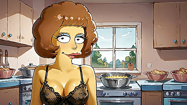 Futanari Maude Flanders Masturbating and Selfsucking