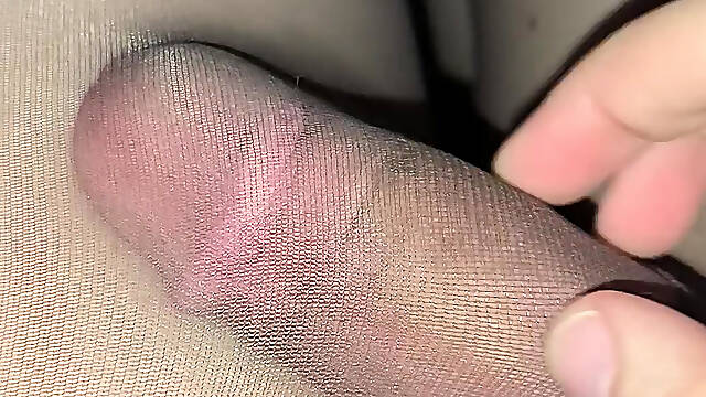 Teasing My Big Cock in Someones Grey Shiny Pantyhose