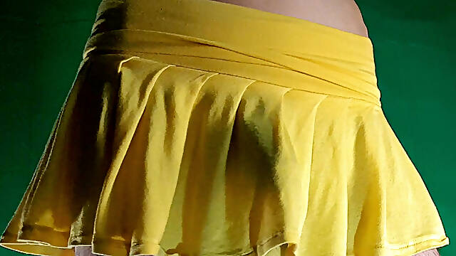 Two Panties and Tho Thongs Under Yellow Skirt Try On Haul