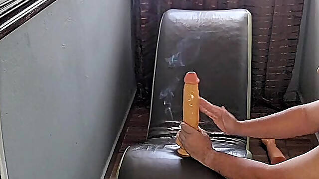 Chubby Crossdresser Undress to Fuck a Big Rubber Cock