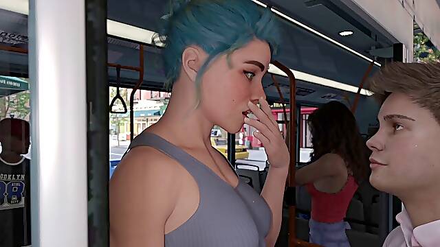 Smooched My gorgeous Futa girlfriend Juliette Before Boarding on Bus in Public