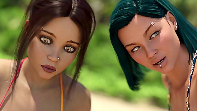 Youthfull Futanaris Ashe and Fiona catches sight of Their older Maths Teacher with Bikini in The Beach